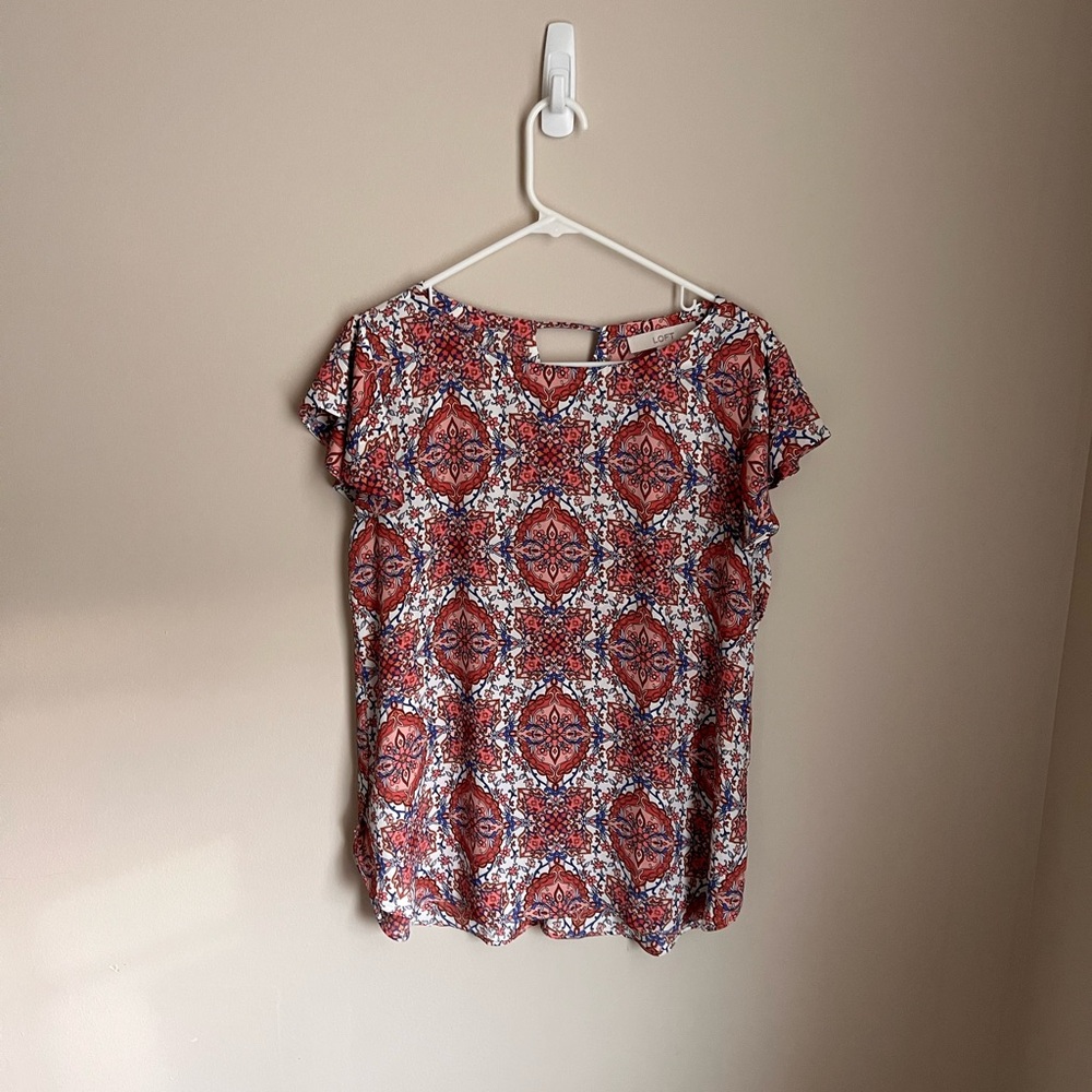 LOFT Red and White Patterned Blouse